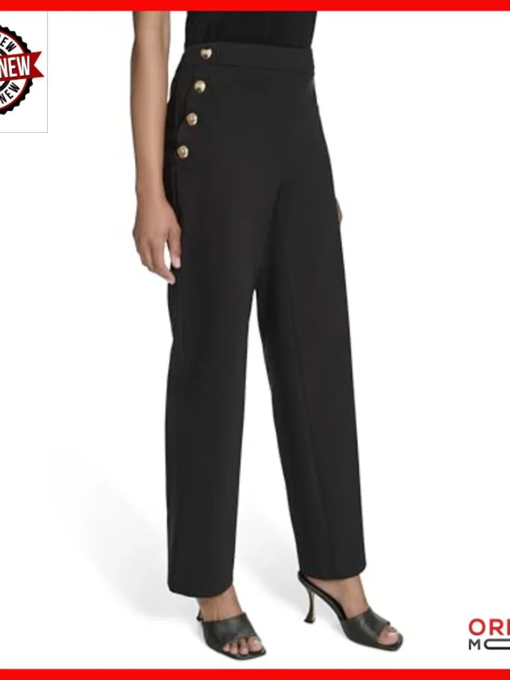 Straight Leg Work Trousers with Hidden Closure Gold Button Details